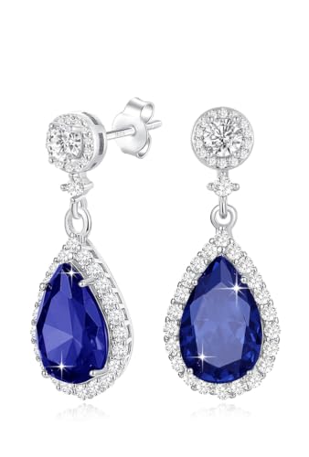 Silver Diamond Dangle Earrings for Women Rhinestone Teardrop Crystal Cubic Zirconia Drop Dangling Wedding Costume Jewelry - color: 09.September-White Gold Plated | Sapphire