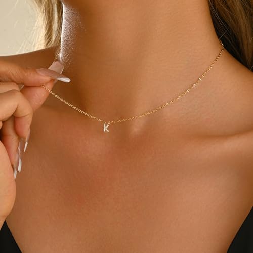 Small Letter Necklace for Women 18K Gold Plated Cubic Zirconia Tiny Initial Necklace Dainty Personalized Name Necklaces - color: X-Gold