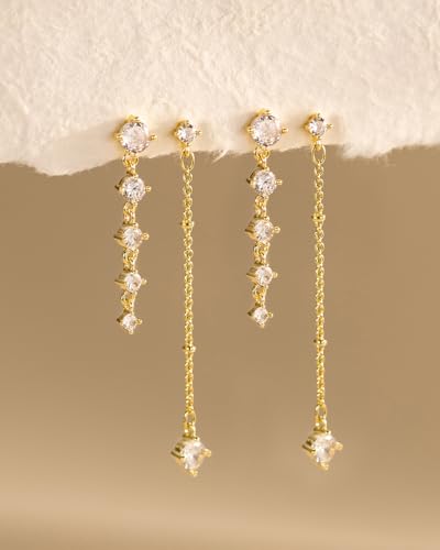 Dangle Earrings for Women - 14K Gold/White Gold/Rose Gold Plated Butterfly Heart Star Hoop Chain Long Tassel Cubic Zirconia CZ Dangle Earrings - color: gold Linear Earrings