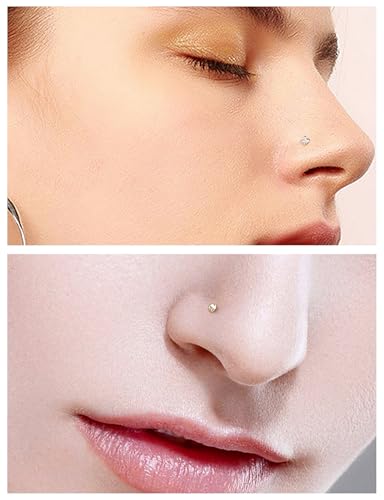 18G 20G 22G Round Cubic Zirconia Nose Rings Studs for Women Men 316L Stainless Surgical Steel Nose Ring Stud Piercing Jewelry Silver Gold Clear CZ 1.5mm 2mm 2.5mm 3mm - style: 22G Straight Gold