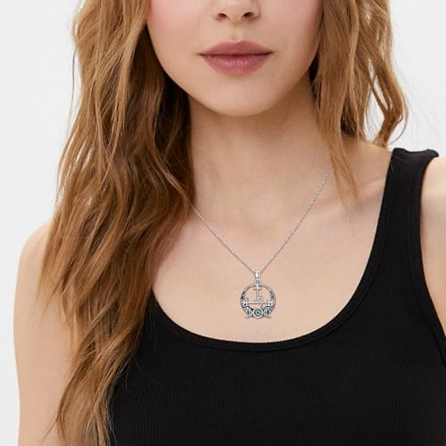 Witch Necklace 925 Sterling Silver Pentagram Triple Moon Pentacle Pendant Wiccan Pagan Jewelry Witchy Gifts for Women - style: Lilith