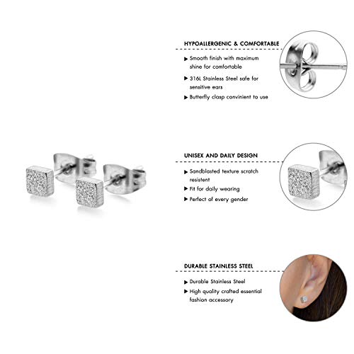 555Jewelry Womens Stainless Steel Square Cube Shape Glittery Cute Stud Earrings - color: Silver