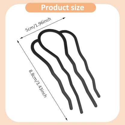 Gjinxi Hair Side Combs Metal Hair Fork Clip 4PCS French Hairpins for Buns Hairs Updo U-Shape 4 Prong Hairs Sticks Styling Tool Accessories Twist Black Headpieces for Women Decoration