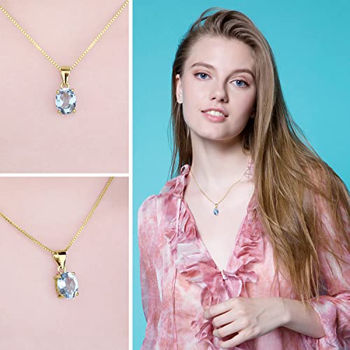 JewelryPalace Natural Gemstone Garnet Peridot Amethyst Citrine Blue Topaz Birthstone Solitaire Pendant Necklace Jewelry Set, 14k Gold Plated 925 Sterling Silver Necklaces for Women, 18 Inch Box chain - color: N-Yellow Gold Plated-Topaz