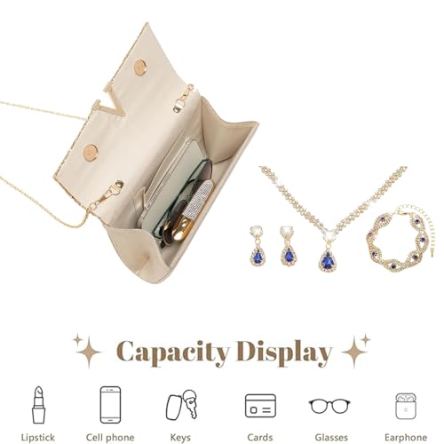 YYW 4 Pieces Women Evening Handbags Clutch Purse Bag with Rhinestone Crystal Jewelry Set for Wedding Party - color: royal blue
