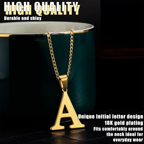Suweibuke Initial Necklace for Men Women Boys Girls, 18K Gold Plated 26 Letters Pendant Necklace, Personalized Jewelry Gifts - color: Gold-A