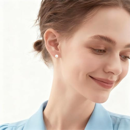 White Faux Pearl Stud Earrings, S925 Silver Posts Hypoallergenic for Women - color: White, size: 8mm
