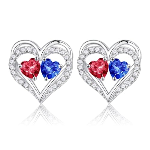 Heart Earrings for Women - Birthstone Earrings | 925 Sterling Silver, Stud Earrings, Gift Box Packaging, Anniversary Birthday Gifts for Women Wife Girlfriend Mom - color: 07-09-Jul-Sept Birthstone