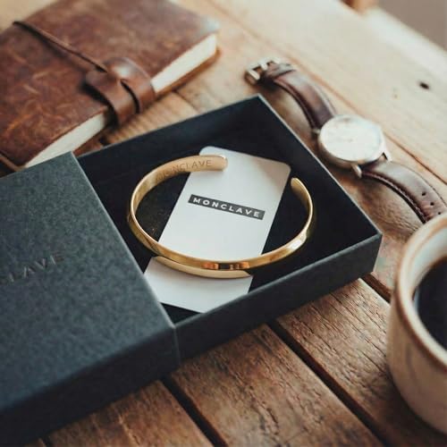 Silver Cuff Bracelet, Dainty Minimalist Unisex Bangle, Hypoallergenic, Tarnish-Resistant, Premium Eco Friendly Gift Box Included - color: Gold