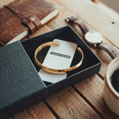Silver Cuff Bracelet, Dainty Minimalist Unisex Bangle, Hypoallergenic, Tarnish-Resistant, Premium Eco Friendly Gift Box Included - color: Gold