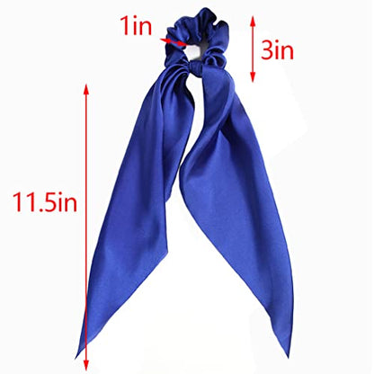 Pack of 2 Knotted Bow Hair Scrunchies Elastic Hair Scarf Hair Ties Bands Satin Hair Ribbon Scrunchy Ponytail Holder for Women and Girls,Hair Scarf Scrunchies,Hair Accessories (Royal Blue) - color: Royal Blue