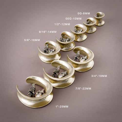 ERKUOO 2PCS 0g 00g-1" Gothic Golden Raven Skull Saddle Ear Gauge Spider Web Double Flared Plug Tunnels Expander Piercing Jewelry For Women Men 8mm-25mm - color: #3 Gold, size: 00g=10mm