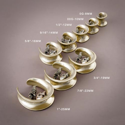 ERKUOO 2PCS 0g 00g-1" Gothic Golden Raven Skull Saddle Ear Gauge Spider Web Double Flared Plug Tunnels Expander Piercing Jewelry For Women Men 8mm-25mm - color: #3 Gold, size: 00g=10mm