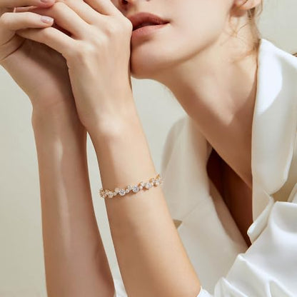 FANZE Gold Plated Cubic Zirconia Tennis Bracelets for Women Dainty Trendy Adjustable Bracelet Jewelry Gift for Ladies Wedding Mother Birthday Anniversary - style: Style 14