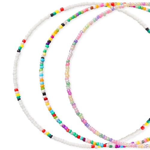ZLP 3 pcs Small Beaded Necklaces – Colorful Choker Necklaces for Women, Cute Boho Summer Jewelry Beach Jewelry for Women
