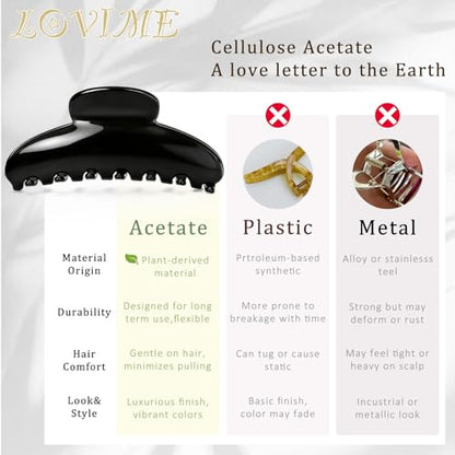 4.3 Inch Large Claw Clip for Thin Hair & Thick Half Ups, Cute Acetate French Hair Clips for Women, Non-Slip Secure Updos & Chic Daily Styles, Black - color: Black
