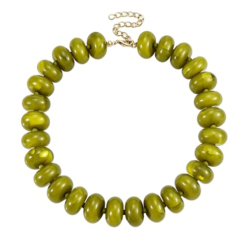 CSIYANJRY99 Chunky Beaded Necklace for Women, Large Colorful Resin Beads Statement Necklace, Boho Summer Beach Vacation Jewelry Gifts - color: Olive Green