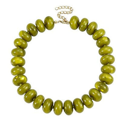 CSIYANJRY99 Chunky Beaded Necklace for Women, Large Colorful Resin Beads Statement Necklace, Boho Summer Beach Vacation Jewelry Gifts - color: Olive Green