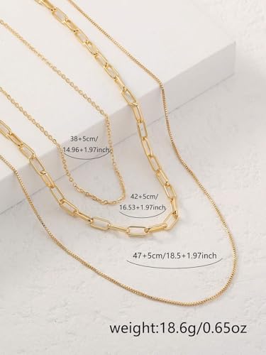 3PCS Waterproof Gold Necklace Layered Necklaces for Women Non Tarnish,14k Gold Plated Stainless Steel Dainty Stack Thin Chain Necklace Set for Women Gifts Jewelry - color: Gold