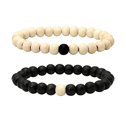 Eigso 6-8mm Wood Beads Bracelet Prayer Beads for Meditation Buddha Tibetan Bracelet for Men and Women - color: E:2 PCS