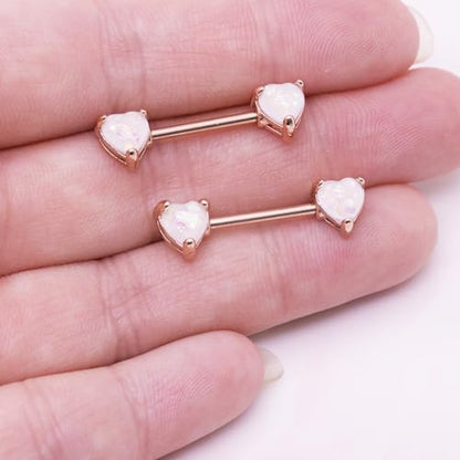 2PCS 14G Nipple Bars 316L Stainless Steel Nipple Barbell Ring Clear CZ Heart Nipple Rings Nipple Piercings Jewelry for Women - color: gold