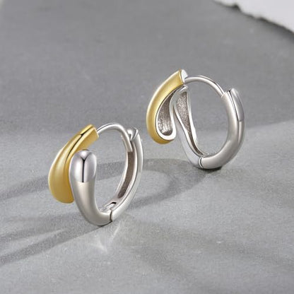 14K Gold Plated Two-Tone Oval Hoop Earrings for Women, Water Drop Design Lightweight Huggie Earrings,925 Sterling Silver Posts Double Drop Chunky Hoops Hypoallergenic Ear Buckles - color: Silver