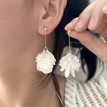 Seashell Pearl Stud Earrings for Women Ocean Sea Theme Sweet Double Layer Acrylic Shell Lightweight Dangle Drop Earrings for Summer Beach Holiday Halloween Party Jewelry Accessories - color: Long shell earrings