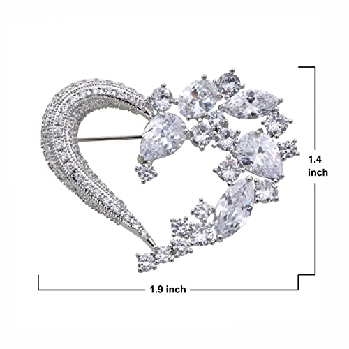 Brooch Pins for Women Girls Fashion Flower Crystal Rhinestone Pearl Jewelry - color: White Heart 2