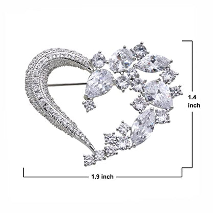 Brooch Pins for Women Girls Fashion Flower Crystal Rhinestone Pearl Jewelry - color: White Heart 2