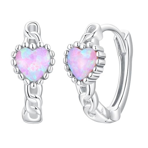 BISAER 14K Gold Plated Heart Opal Huggie Hoop Earrings for Women Trendy | Dainty Twisted Rope Round Small Hoop Earrings, Original Design Y2K Cute Jewelry Gift, Lightweight Comfortable & All Day Wear - color: Silver