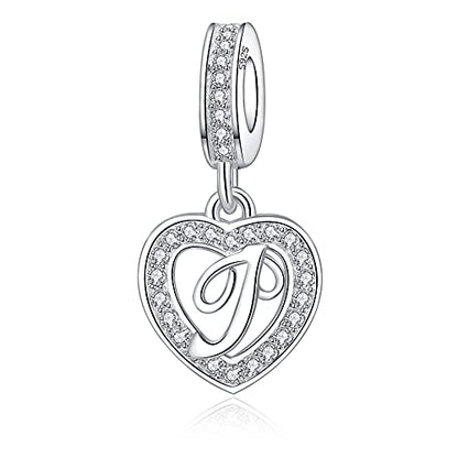 925 Sterling Silver Letter Charms A~Z Alphabet Charm Letter Beads fit Pandora European Bracelets fit Wife Mom Christmas Birthday Gift - color: J
