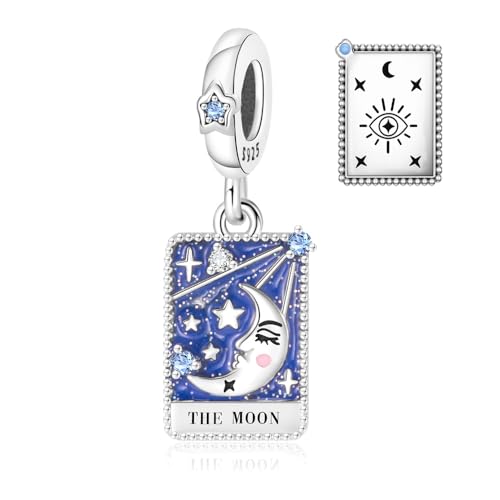 925 Sterling Silver Dangle Charm Fit Women Bracelet And Necklaces Jewelry | Medallion Pendants Beads Jewelry Charms for Women Fashion Gift Family Friends Mother's Day - color: Tarot Cards Moon Dangle Charm M1409
