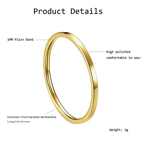 Women's Stainless Steel 1MM Thin Plain Midi Stacking Ring Band Comfort Fit, Size 3 to 10 - color: 1mm Flat - G