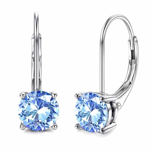 Moissanite Earrings, D Color Sterling Silver Dangle Drop Earrings for Women | 1.0ct-2.0ct D Color Brilliant Round Cut Earring 18K White Gold Plated Sterling Silver Earrings Moissanite Leverback - color: Silver+sky blue, size: 1.0 ct 1 pair (0.5ct*2)-5mm