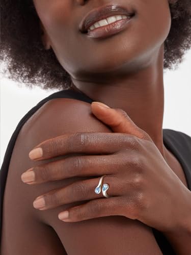 Bestyle Silver Birthstone Ring for Women, Dainty Sterling Silver Teardrop Ring Open Adjustable Band Ring, Love Statement TOI et Moi Ring Promise Ring for Her - color: 03.March( Aquamarine)