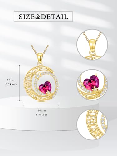 Midari 18K Yellow Gold Sun Moon Star Pendant Rose Flower Necklaces I Love You Forever Sun Moon Jewelry Gift for Mother Women - color: 07-Jul-Ruby, style: Moon&Star