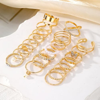 Airvess Gold Knuckle Rings for Women Trendy, Vintage Stackable Rings 14k Gold Plated Rings Sets Dainty Joint Finger Midi Ring Cute Rings Pack Festival Jewelry Gift - style: 22 Pcs