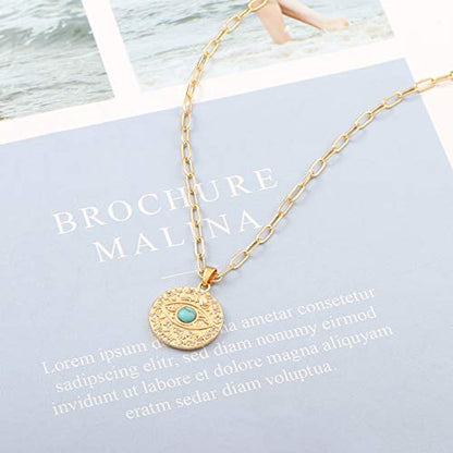 Aobei Pearl 18K Gold Plated Moon Star Lion Evil Eye Love Heart Cross Pendant Necklace Medallion Paperclip Chian Choker Layering Jewery for Women - color: 18K Gold Plated Evil Eye
