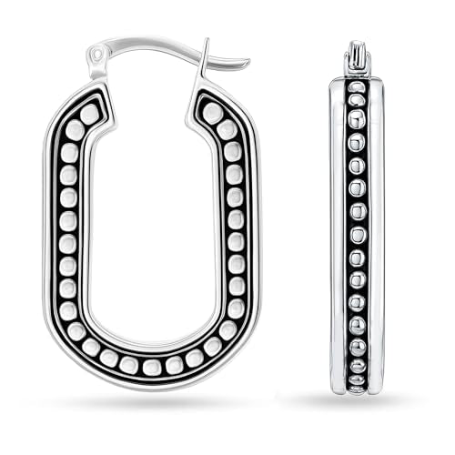 LeCalla 925 Sterling Silver Bali-Style Hoop Earrings Lightweight Click-Top Antique Two-Tone Beaded Italian Bali Style Earring Hoops for Women - style: O-shape Beaded