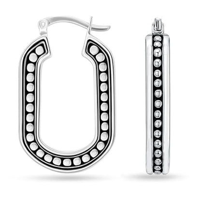 LeCalla 925 Sterling Silver Bali-Style Hoop Earrings Lightweight Click-Top Antique Two-Tone Beaded Italian Bali Style Earring Hoops for Women - style: O-shape Beaded