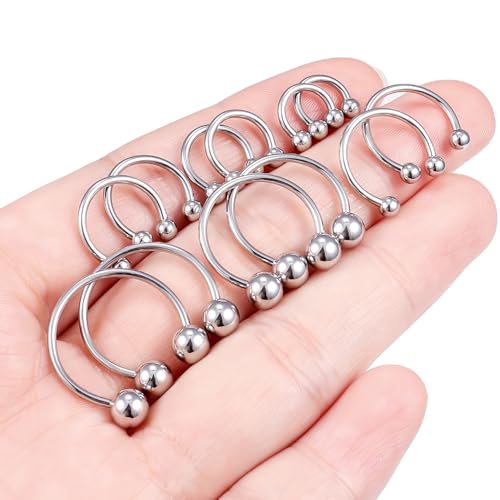 16G Septum Rings Surgical Steel Nose Septum Horseshoe Hoop Earring Eyebrow Tragus Helix Lip Piercing Jewelry Nipple Rings for Women Men 6mm 8mm 10mm 12mm 14mm 16mm - color: silvertone,ball