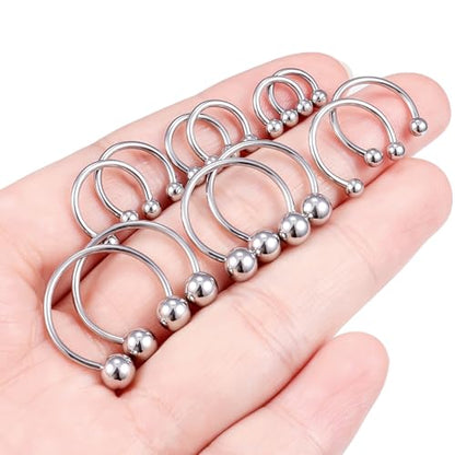 16G Septum Rings Surgical Steel Nose Septum Horseshoe Hoop Earring Eyebrow Tragus Helix Lip Piercing Jewelry Nipple Rings for Women Men 6mm 8mm 10mm 12mm 14mm 16mm - color: silvertone,ball