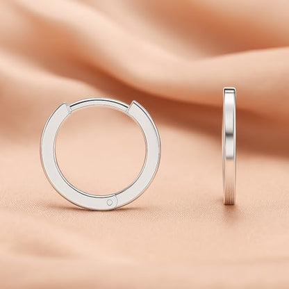LeCalla 925 Sterling Silver Small Huggie Hoop Earrings for Women | Rhodium-Plated Lightweight Classic Hoop Earrings for Women 15MM