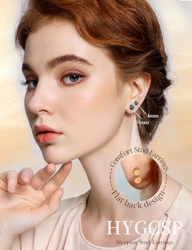 20G G23 Implant Grade Titanium Flat Back Stud Earrings for Women Men, Gold/White Gold Plated Tragus Labret Cartilage Helix F136 Piercing Jewelry for Sensitive Ears, with 4-6mm Cubic Zirconia - color: 2Pairs-20G-Golden-Rainbow Quartz-Stud Earring Sets
