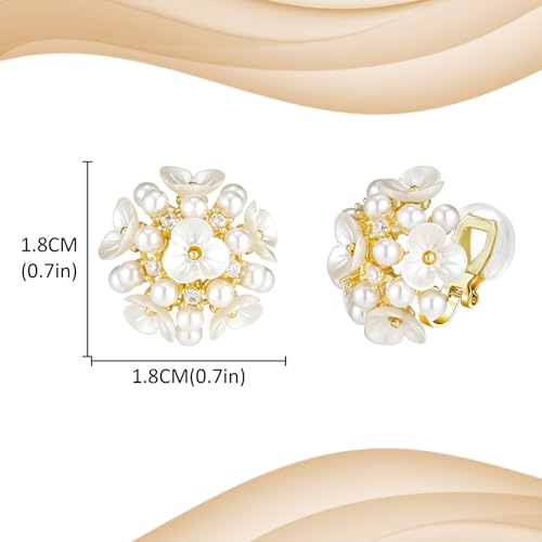 YOQUCOL Simulated Pearl Flower-Cluster Shape Clip On Stud Earrings Non Pierced Ear Earrings for Women - color: Plum blossom