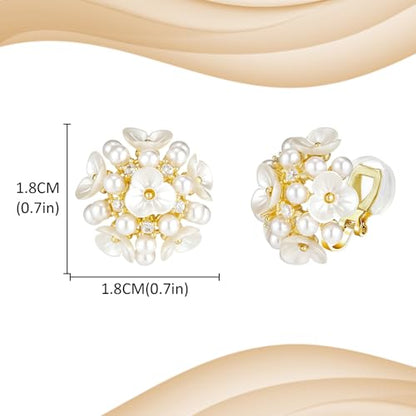 YOQUCOL Simulated Pearl Flower-Cluster Shape Clip On Stud Earrings Non Pierced Ear Earrings for Women - color: Plum blossom