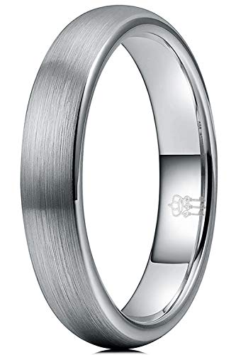THREE KEYS JEWELRY Tungsten Wedding Band for Men Women Silver Polished | 1mm, 2mm, 4mm, 6mm, 8mm, Engagement Gift, Silver, Polished - color: Silver Brushed 4mm