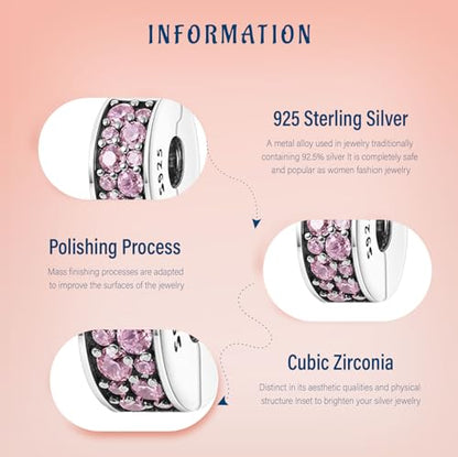 Clip Stopper Spacer Charms for Bracelets Necklaces, Compatible with Pandora,Jewery Making DIY - style: Pink Pavé Clip