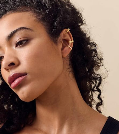 14K Gold/Silver Plated Ear Cuffs Non Piercing Set Clip On Dainty | Non Pierced Ear Cuff, Stackable Small Cartilage Hoop Huggie Set, Tarnish Resistant Hypoallergenic Trendy Jewelry Gift - style: gold style 5
