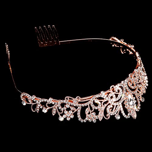 Crystal Tiara Crowns For Women Girls Princess Elegant Crown with Combs Women's Headbands Bridal Wedding Prom Birthday Party - color: Rose Gold Crown 5PCS, size: 5Pcs